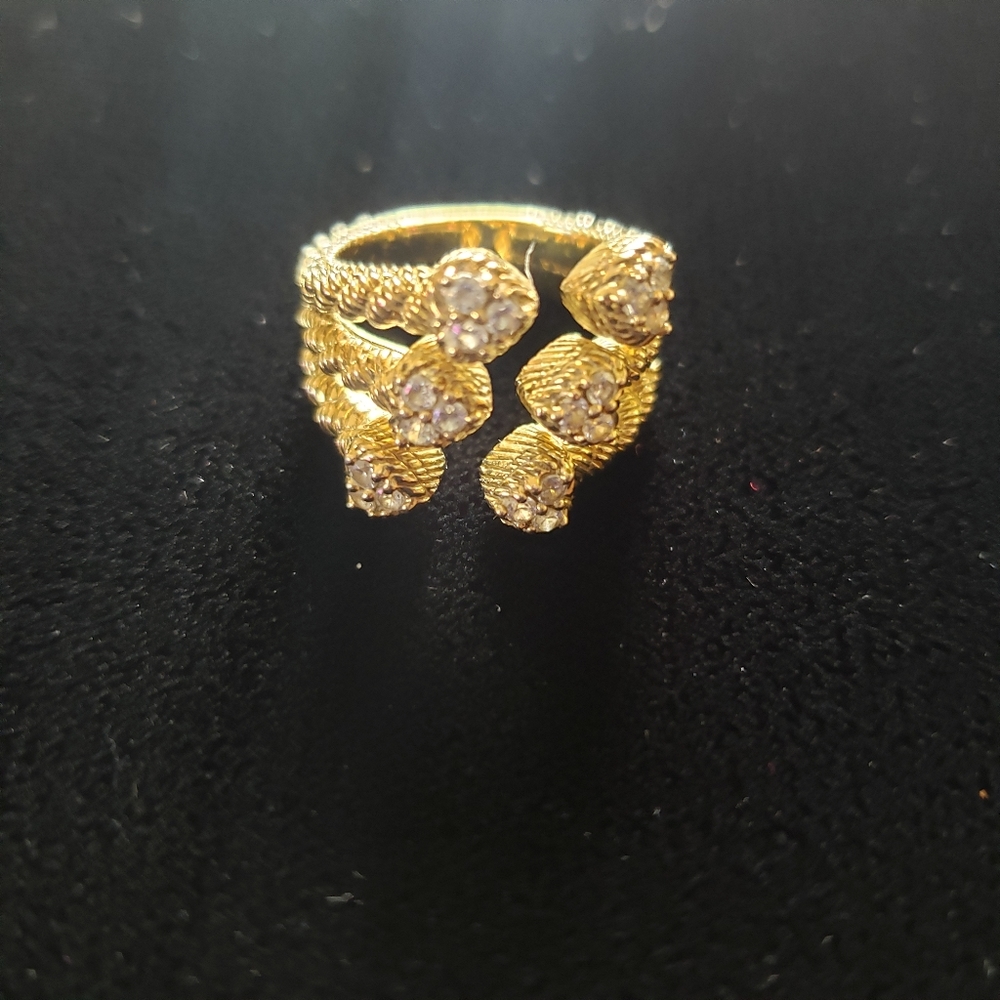 Judith Ripka Size 5 Sterling Gold Tone 3 Tier CZ Heart Ring